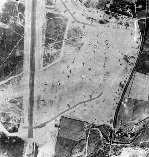 
Airphoto of Borgo Airfield, 15 August 1944. Note the large number of B-17s on the parking apron, probably used during the Invasion of Southern France