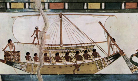 
Stern-mounted steering oar of an Egyptian riverboat depicted in the Tomb of Menna (c. 1422-1411 BC)